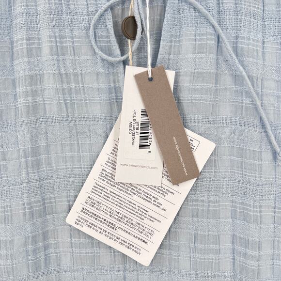 SKIN WORLDWIDE Textured Cotton Gauze Pajama Top Womens 2 Medium Light Blue NEW - Picture 11 of 16